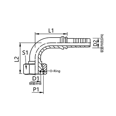 20491,20492(LIGHT) 20591,20592(HEAVY) Metric external thread 24° internal cone with O-ring 90° elbow