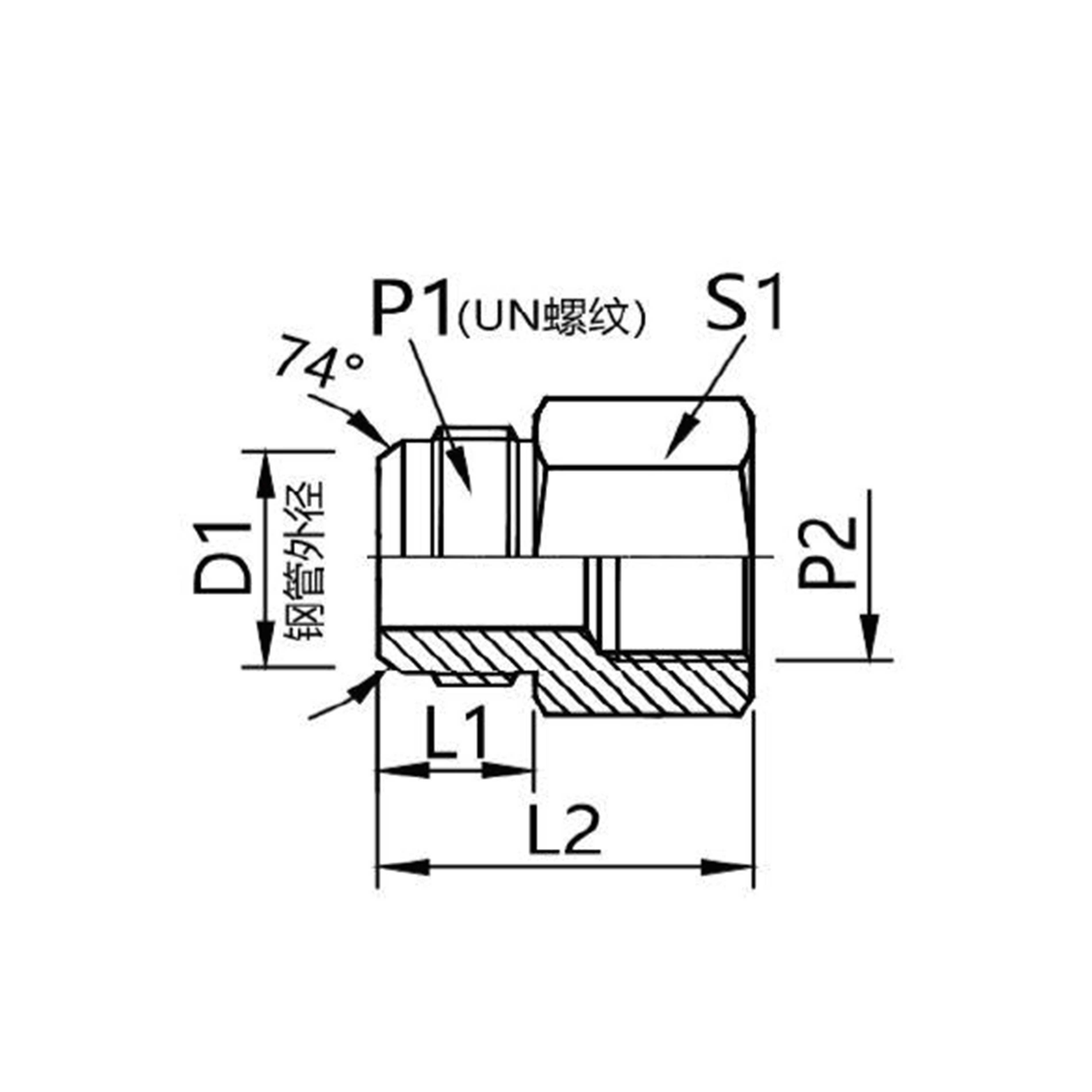 5JB  American Jlc external thread 74°external cone /British pipe internal thread connector