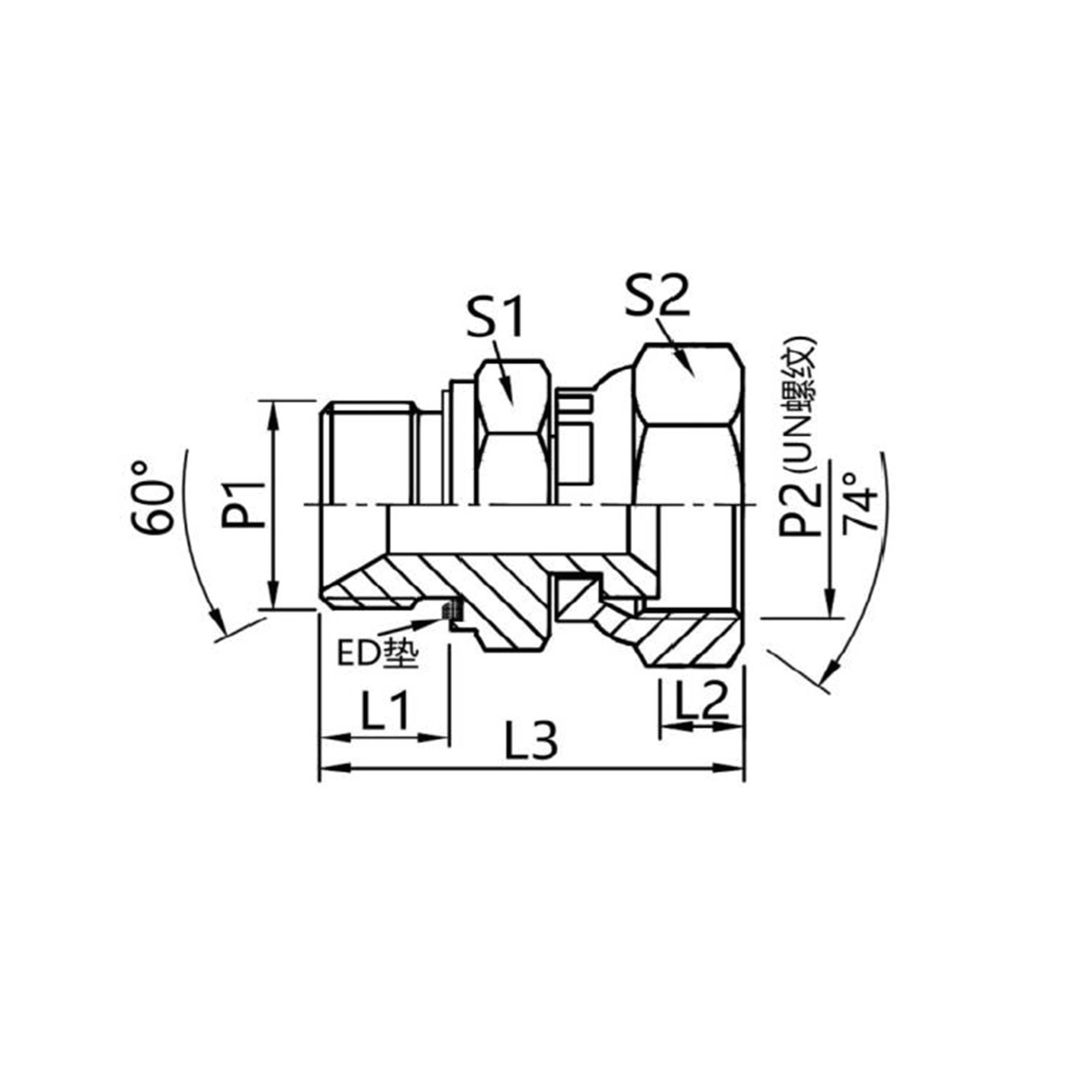 2BJ-WD  British Pipe ExternalThread Gasket Seal /Us-made Jlc internal thread 74°internal cone connector