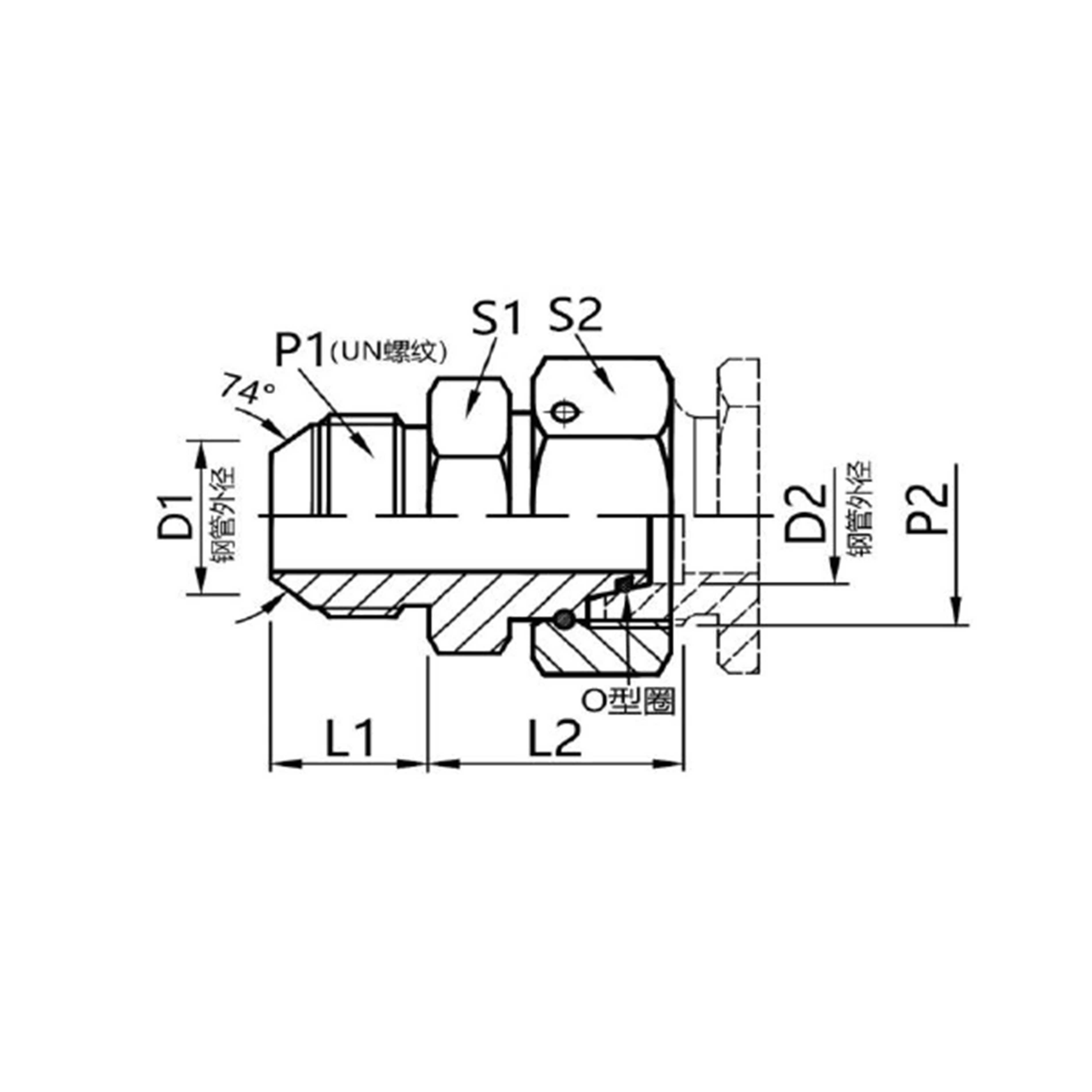 2JC 2JD  American Jlc external thread 74°external cone /Metric external thread 24°internal cone