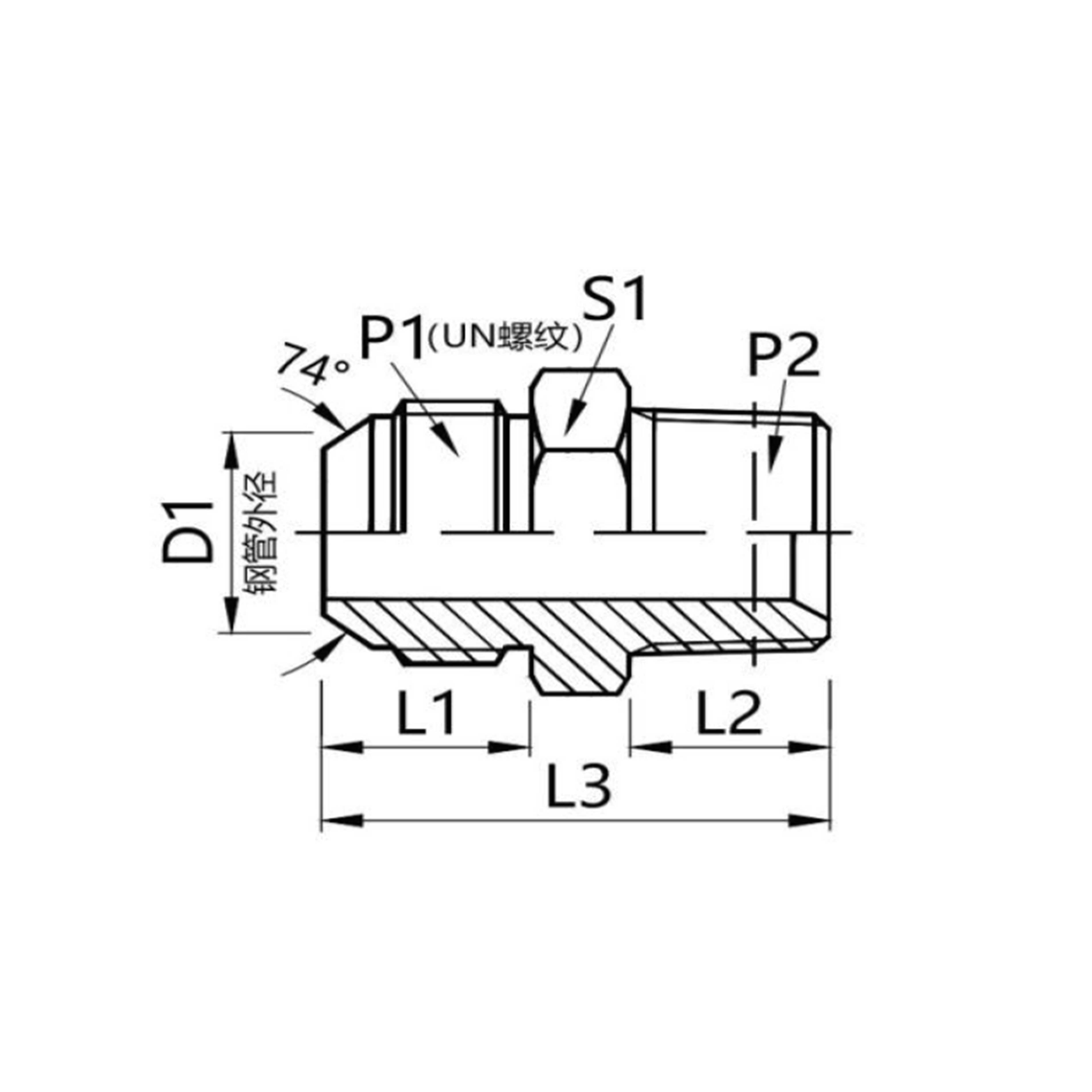 1JT-SP  American JlC external thread 74°external cone /British cone pipe external thread connector