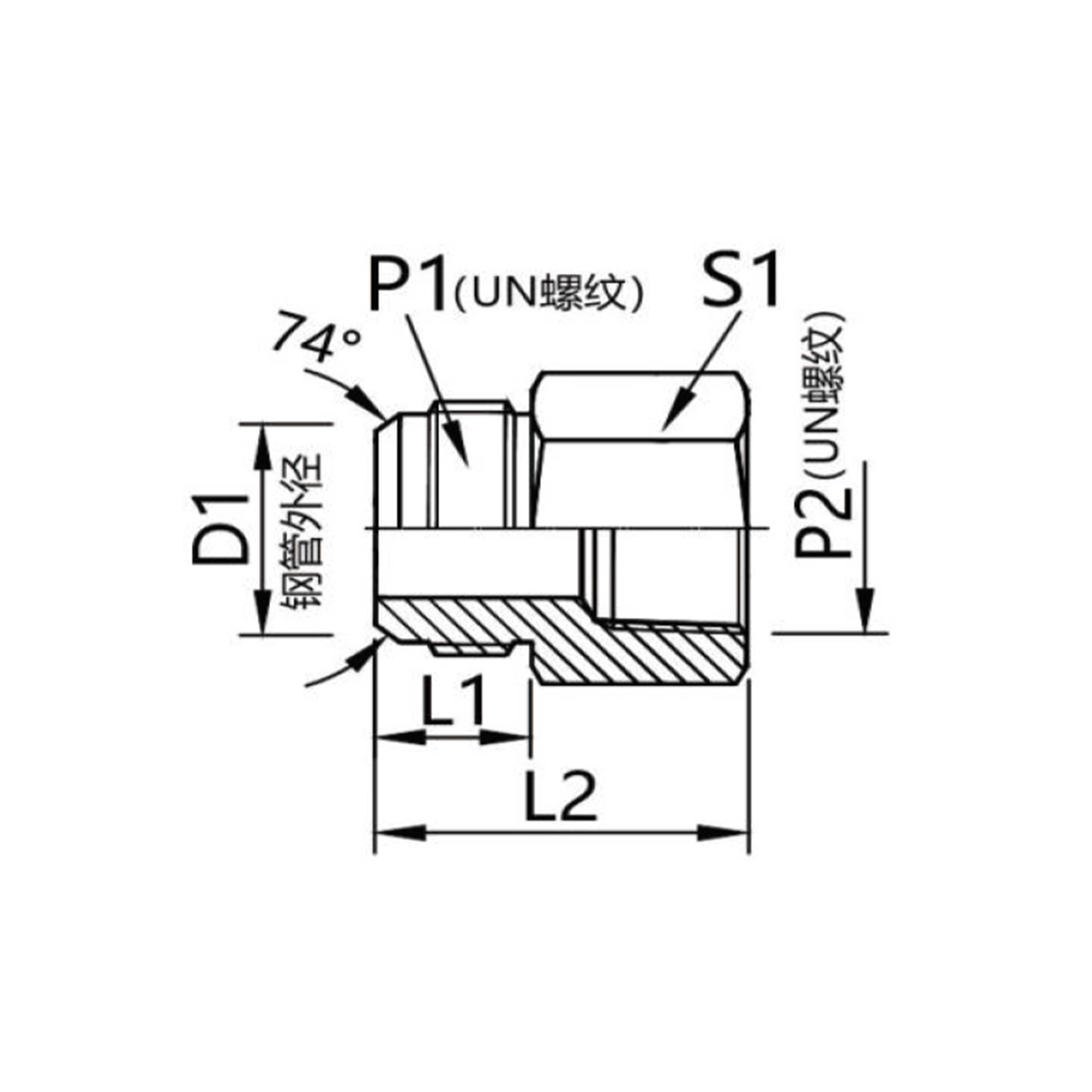 5JN  American Jlc external thread 74°external cone /British pipe internal thread connector