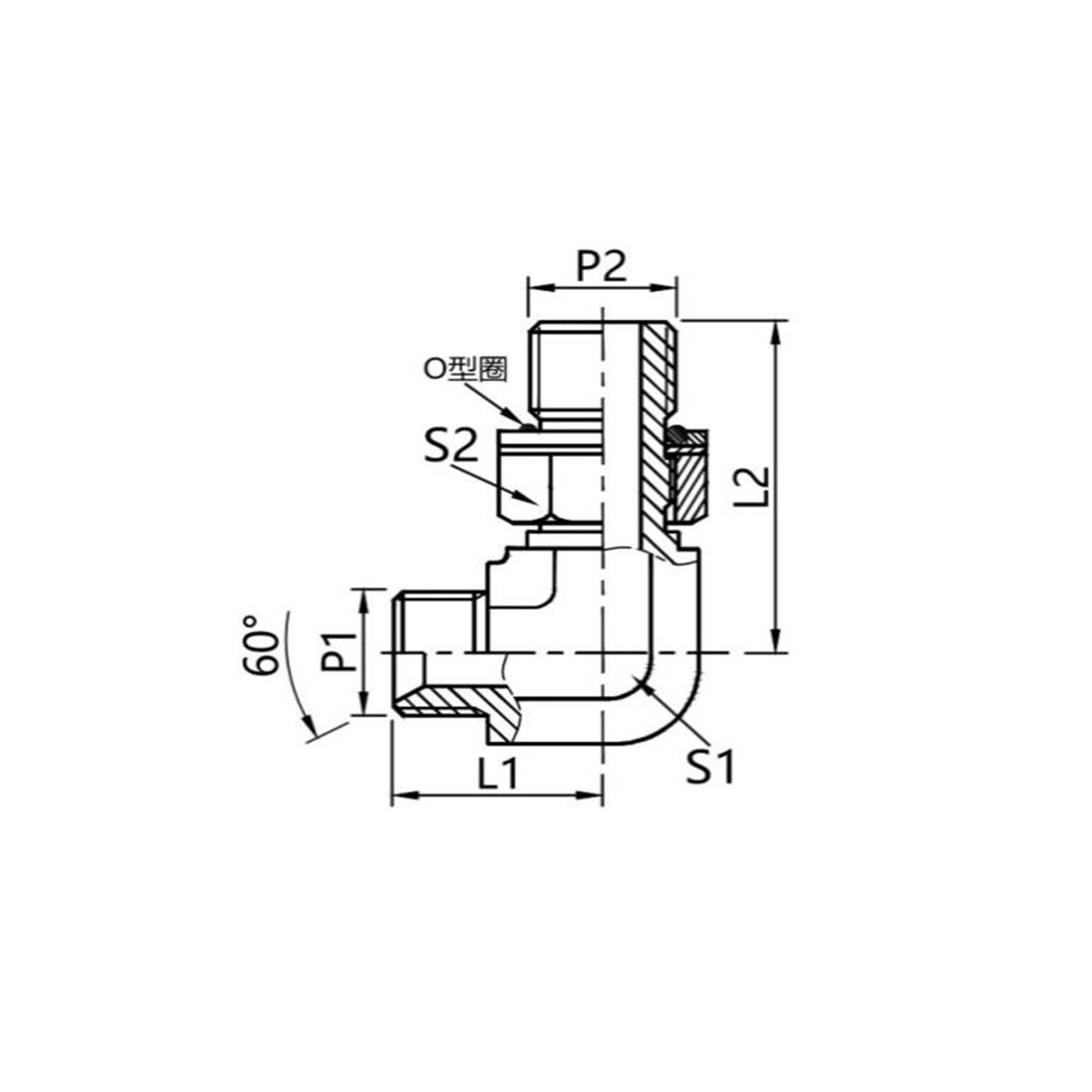 1BG9-OG  90° BTU external thread 60° internal cone /BTU external thread o-ring adjustable connector