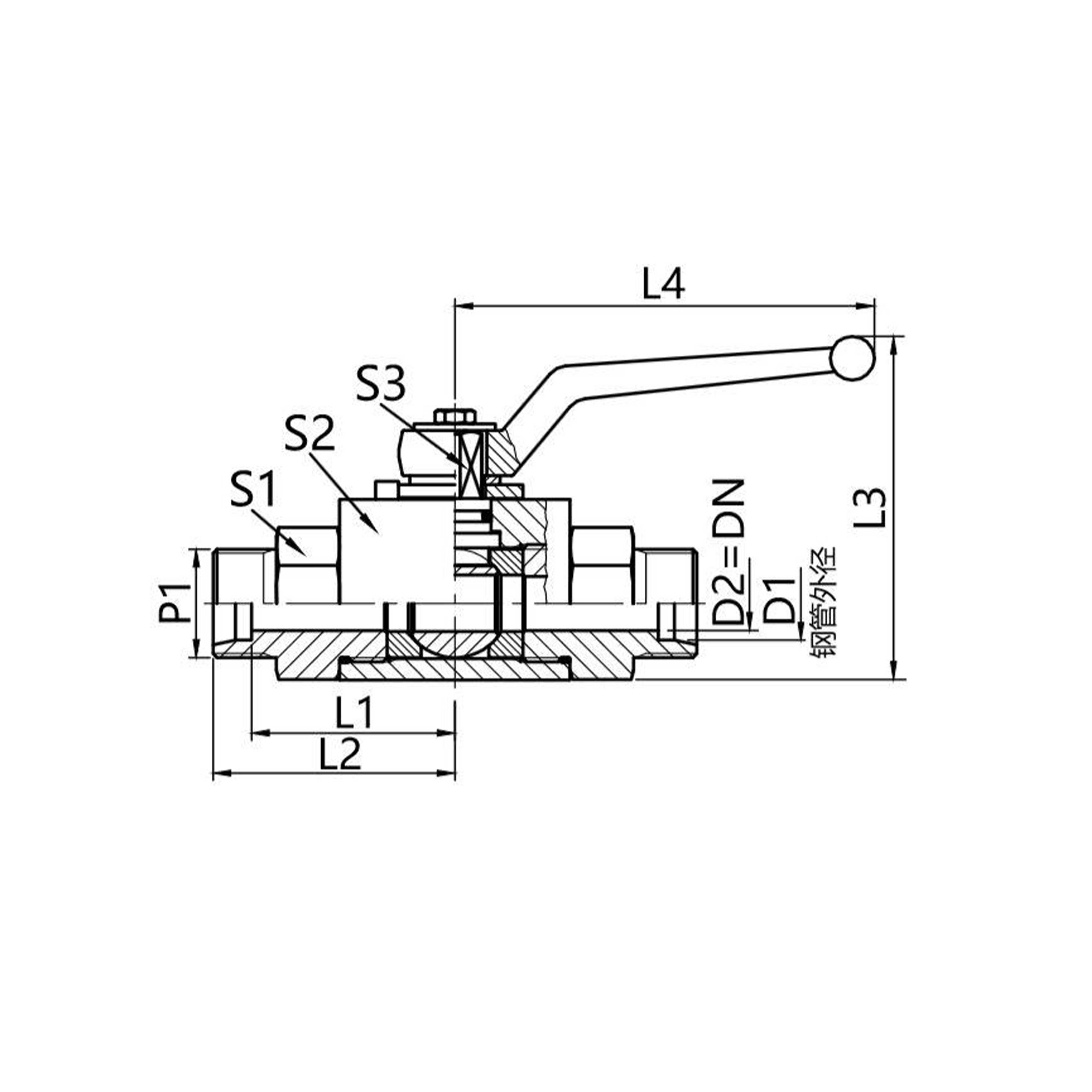 KH3/2-L/SX Three-way compact carbon steel ball valve