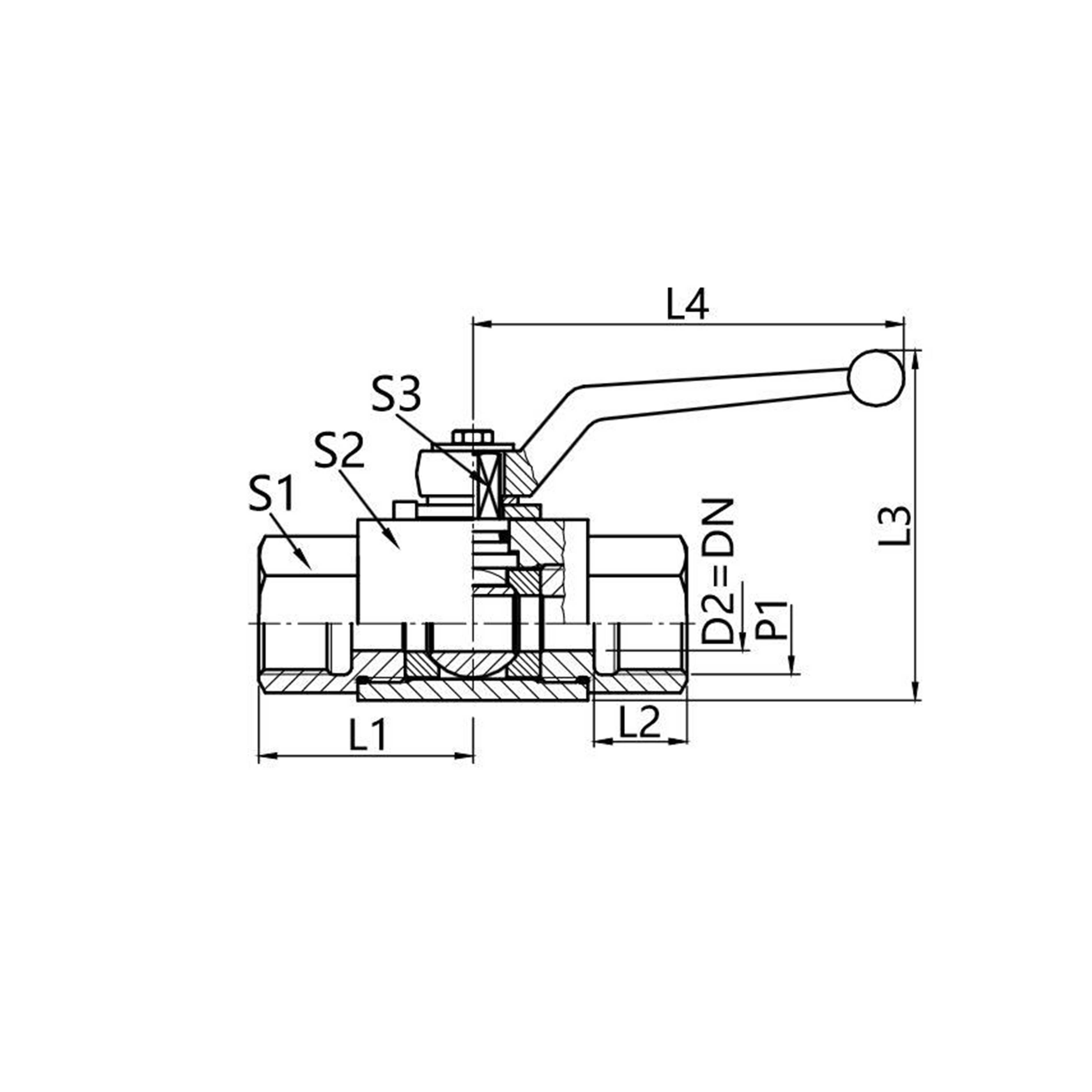 KH3/2-X Three-way compact carbon steel ball valve Inch internalthread