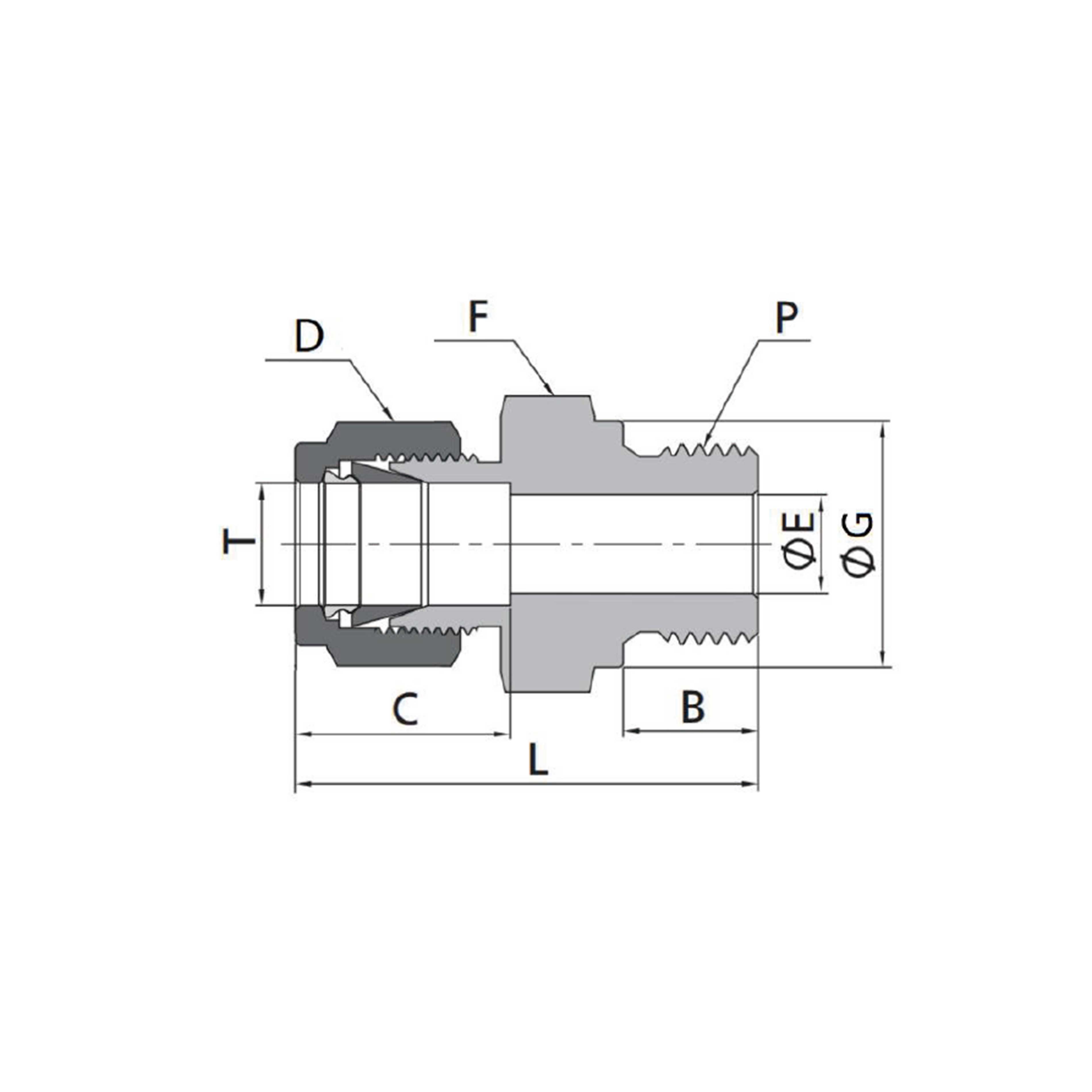 Male Connectors('Metric Tube to ISO Parallel Thread)