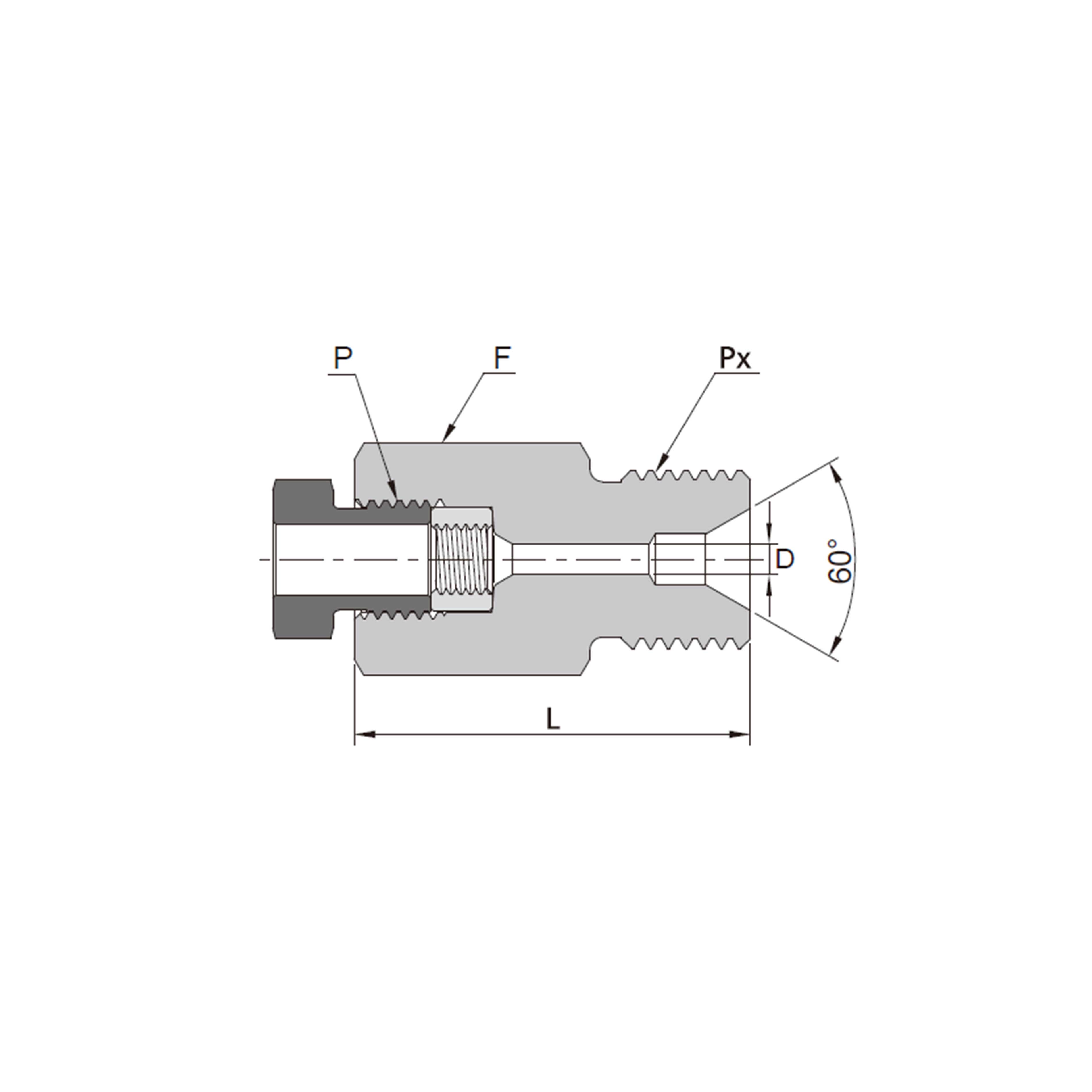 Conector Hembra MP a Macho 60° Cónico Interno