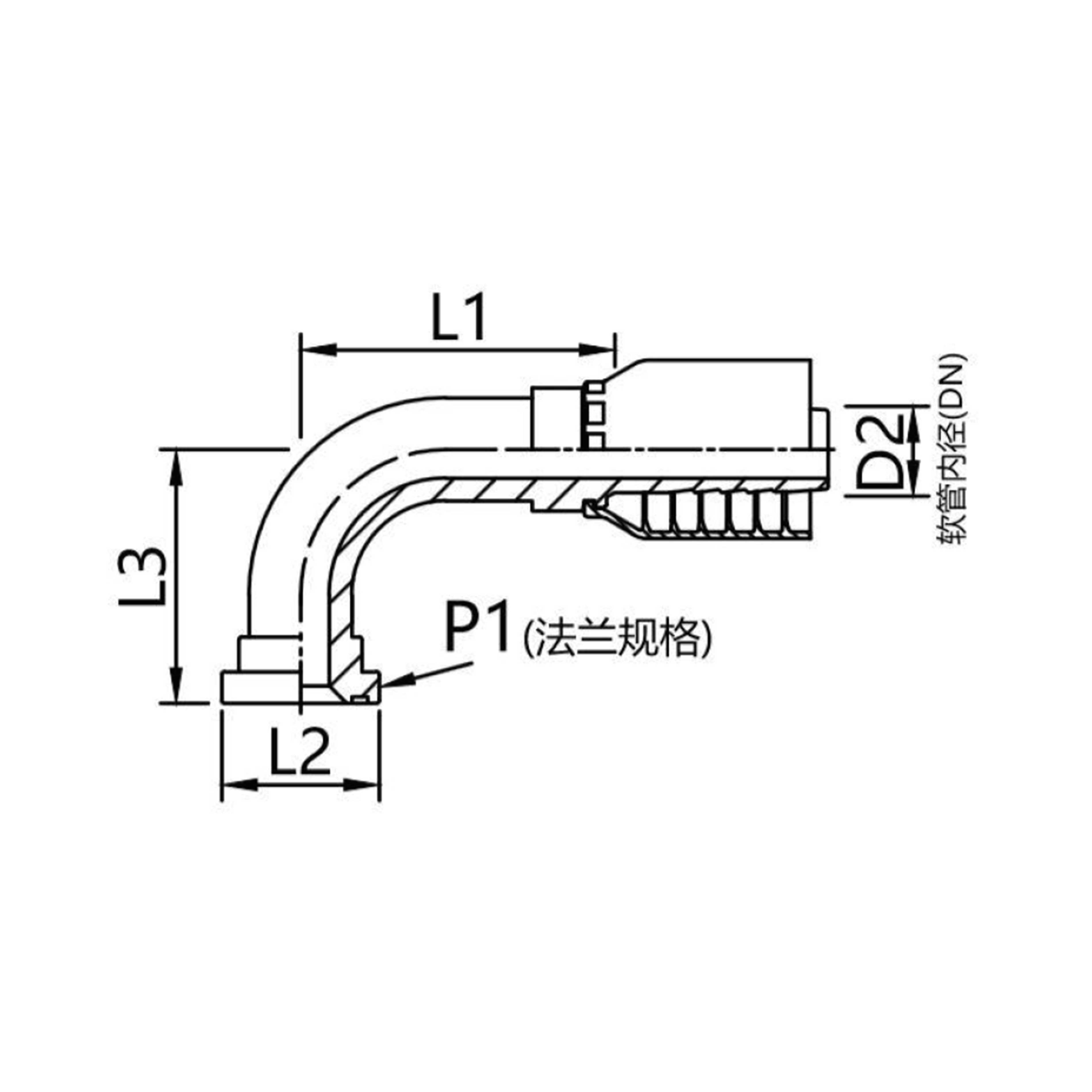 87391Y,87392Y(轻型)  87691Y,87692Y(重型) 一体式90°弯SAE法兰接头