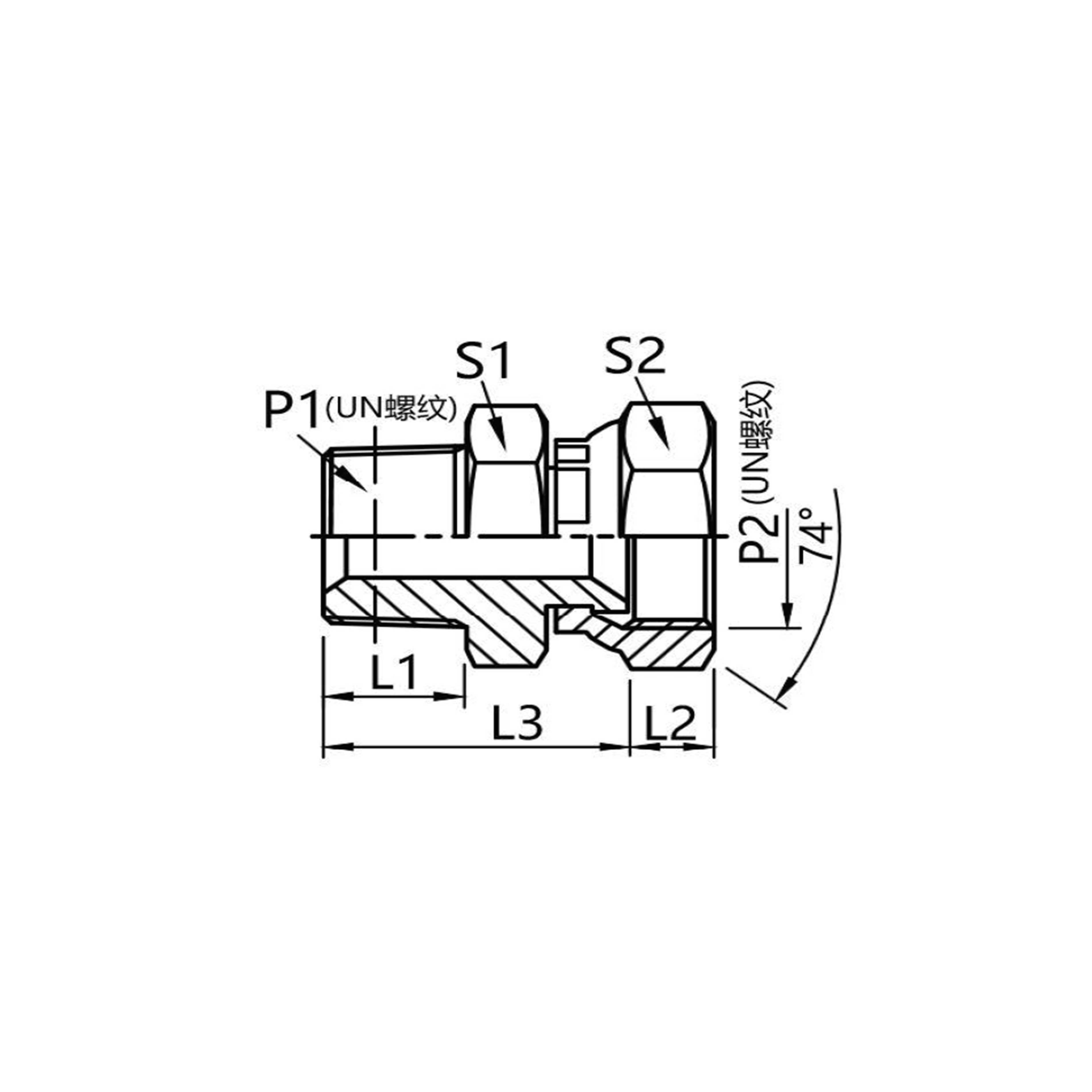 2NJ 布锥管外螺纹 /美制JIC内螺纹74°内锥接头