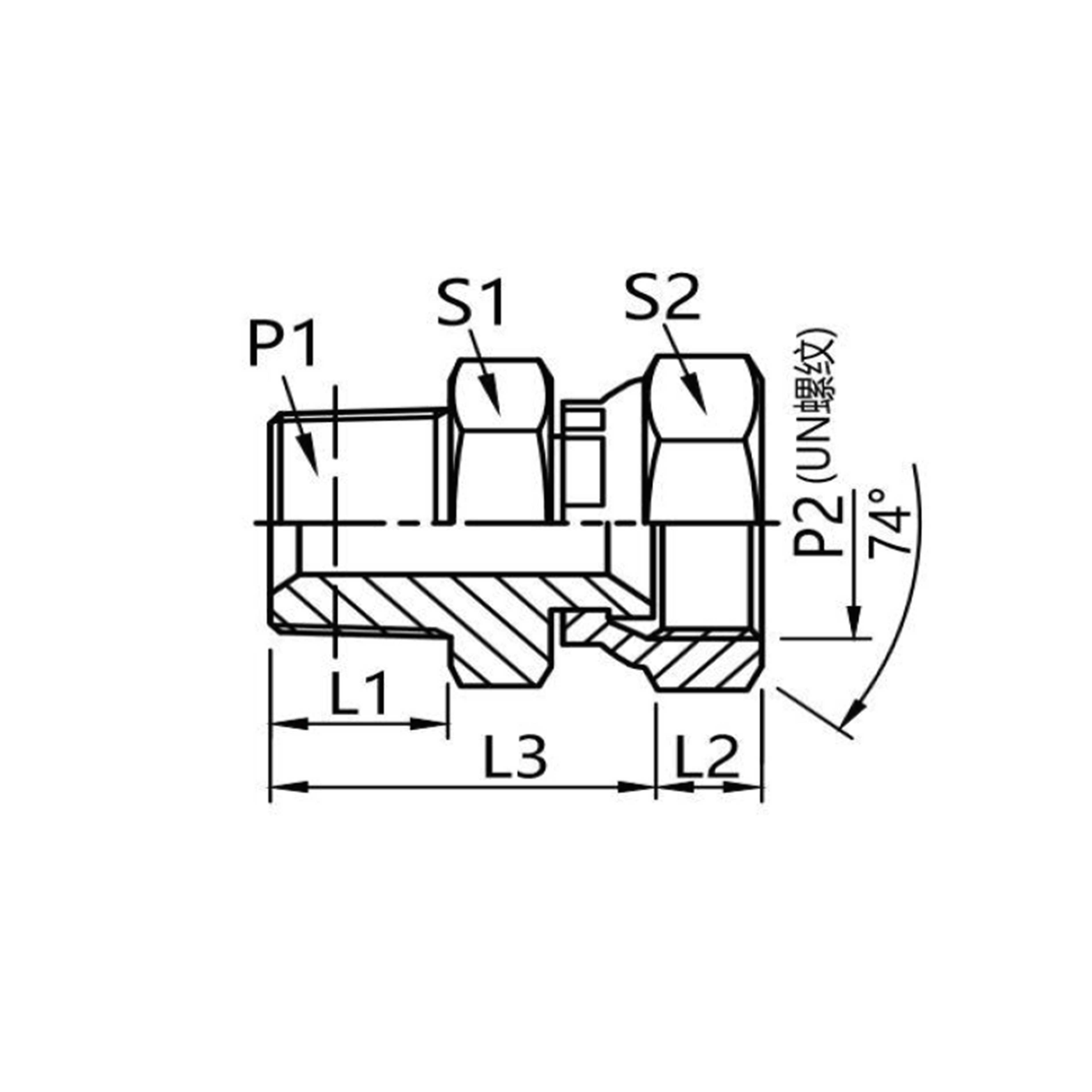2TJ-SP 英锥管外螺纹 /美制JIC内螺纹74°内锥接头
