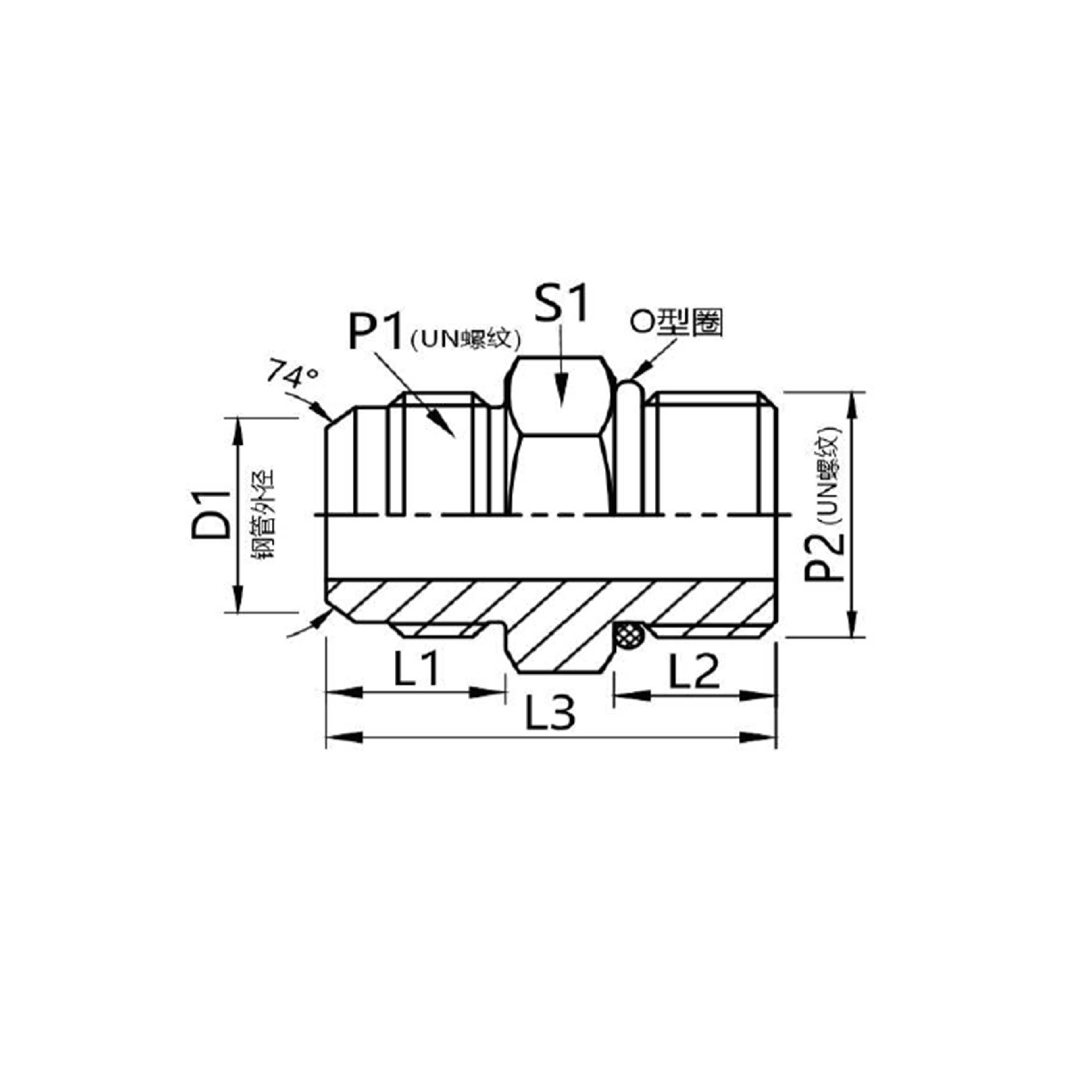 1JB-WD 美制JIC外螺纹74°外锥 /英管外螺纹ED垫接头