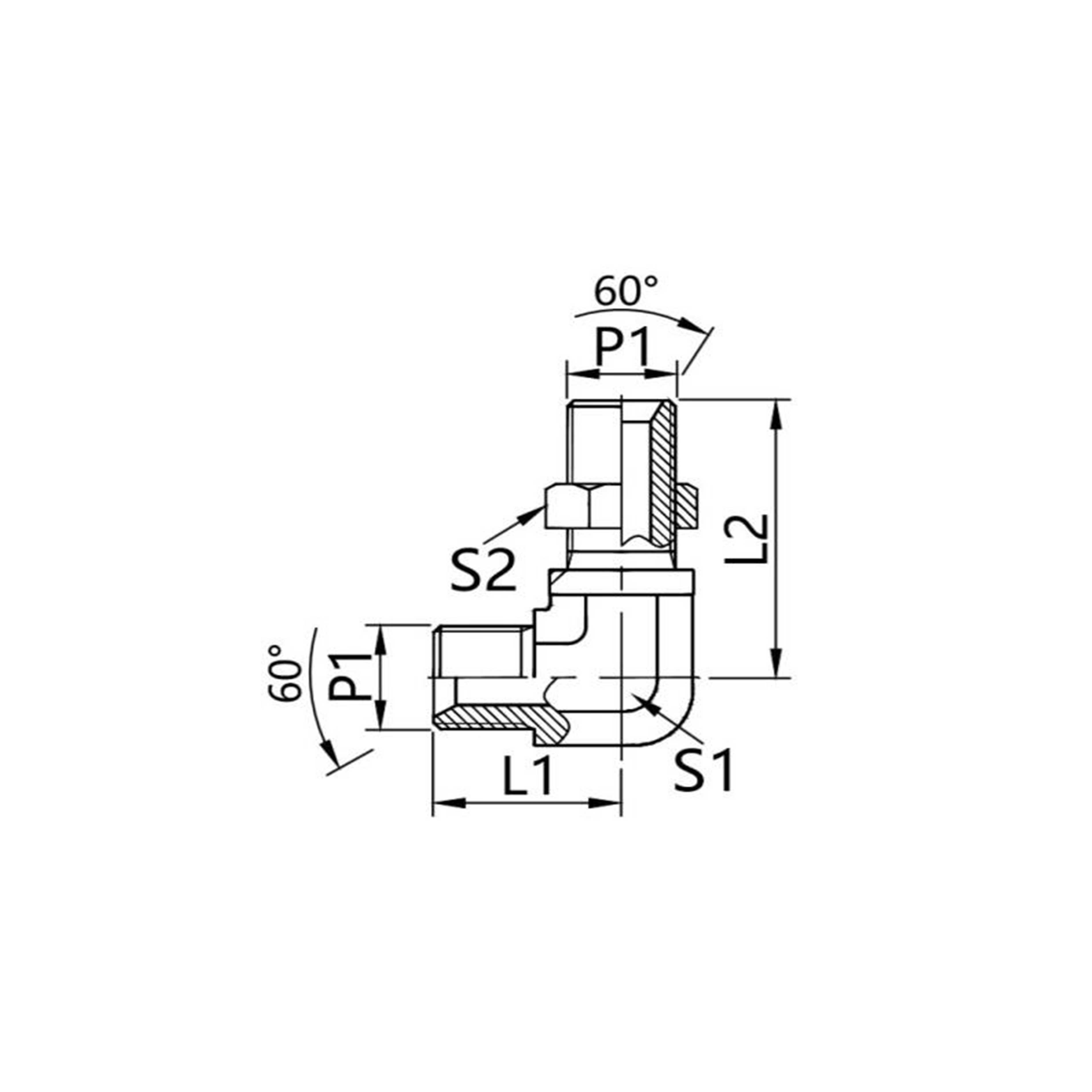 6B9-LN 90°弯英管外螺纹60°内锥 过板接头