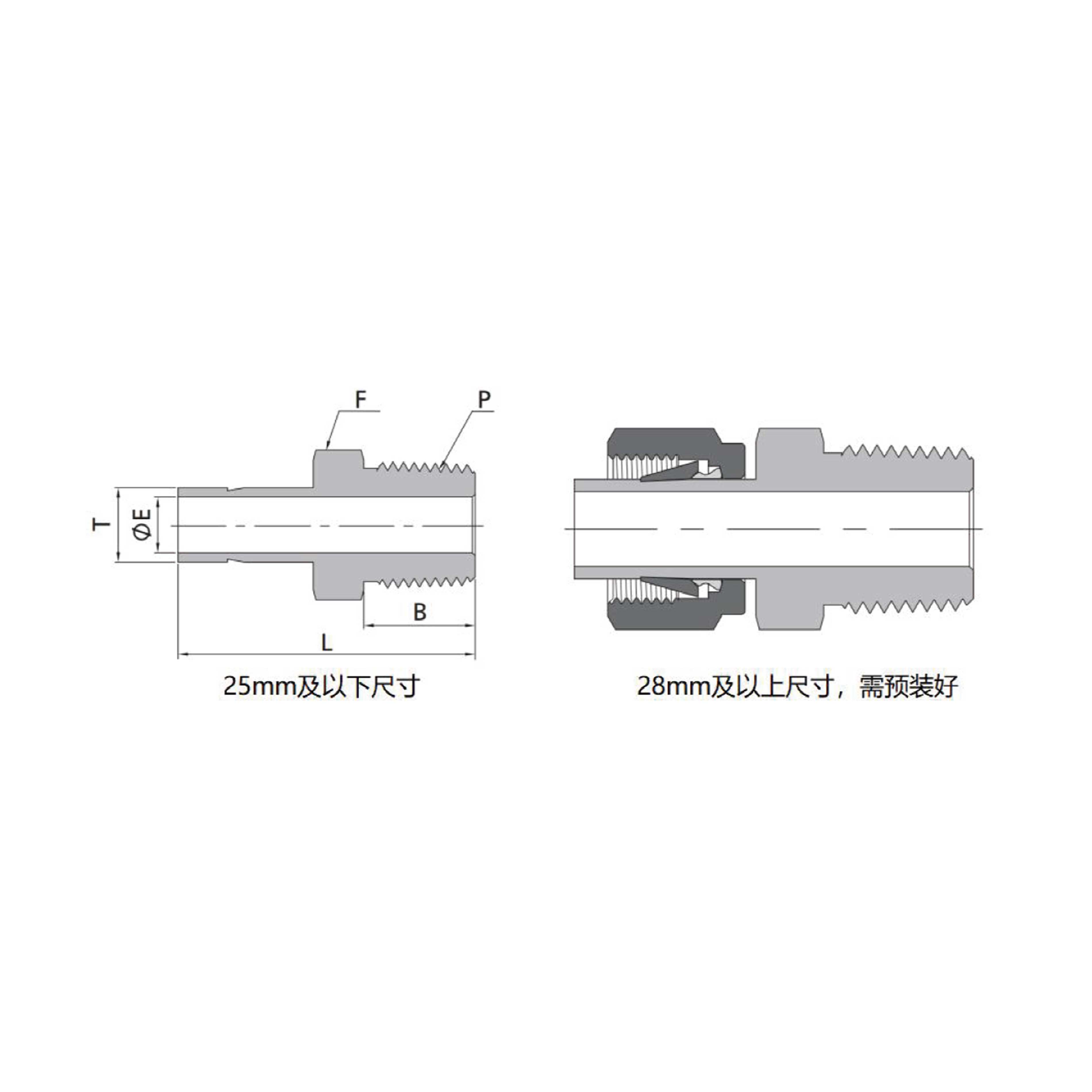 外螺纹卡套管转换接头(公制-NPT/RT 外螺纹)