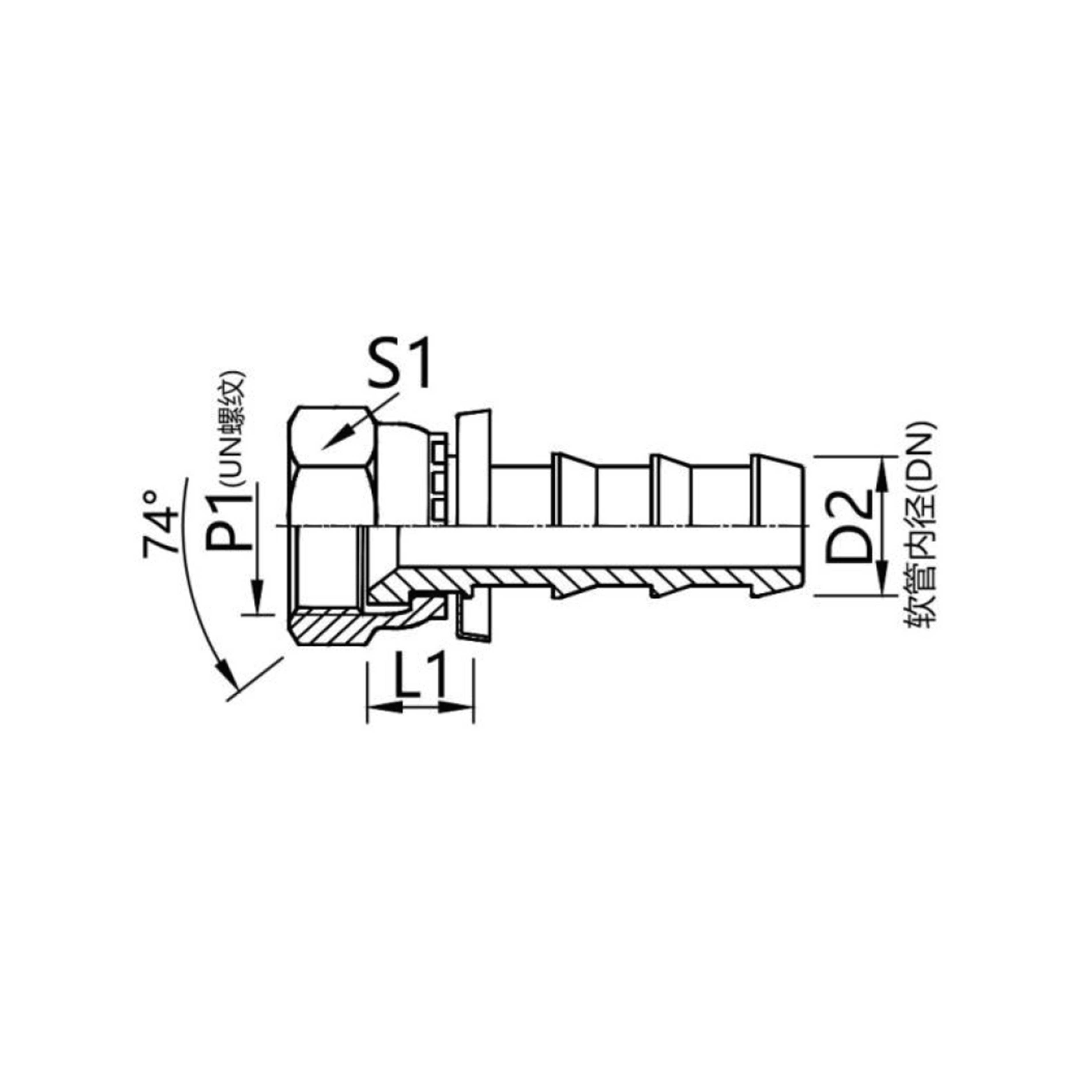 26711-PO  American-made Jlc internal thread 74° internal cone connector