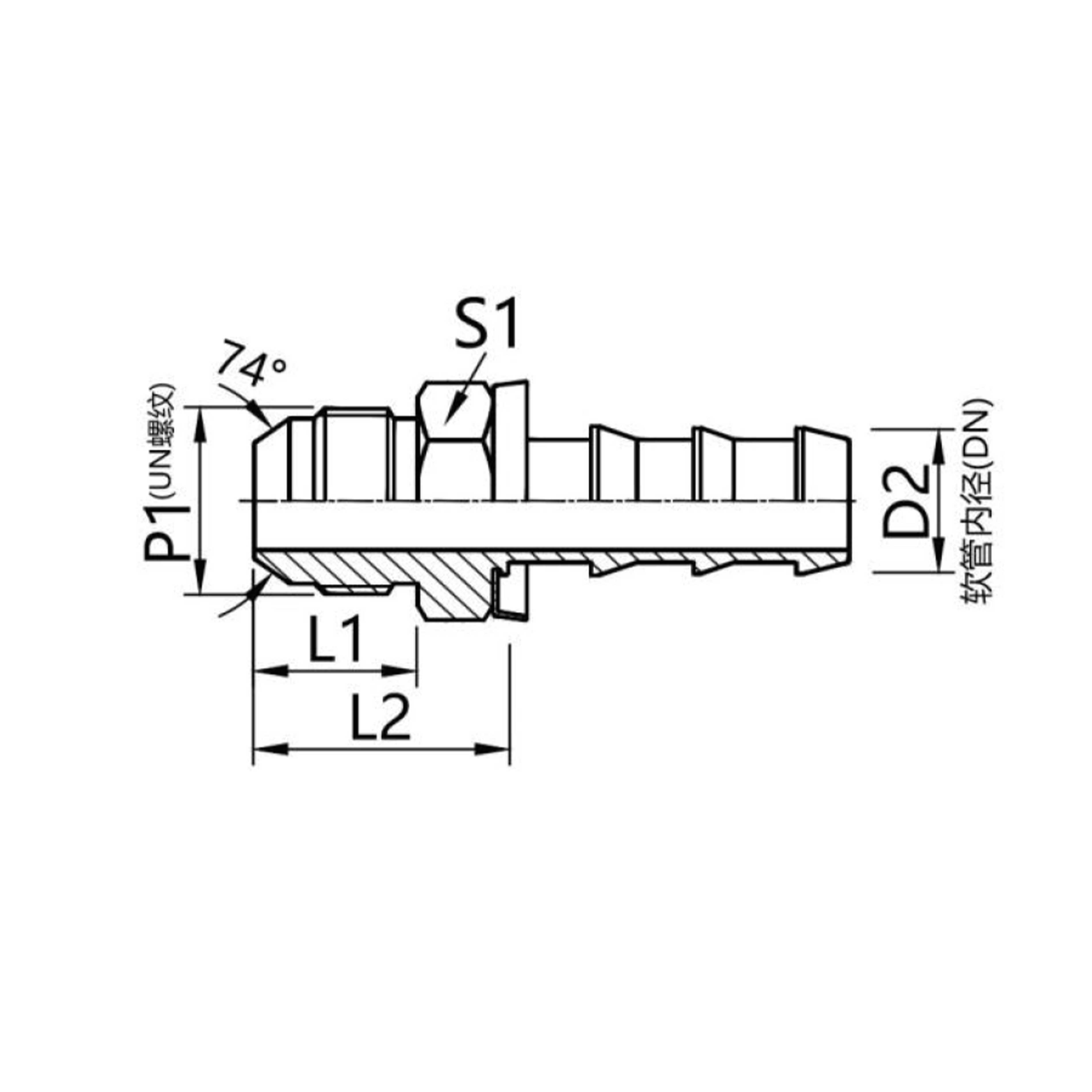 16711-PO  American Jlc external thread 74 external cone connector