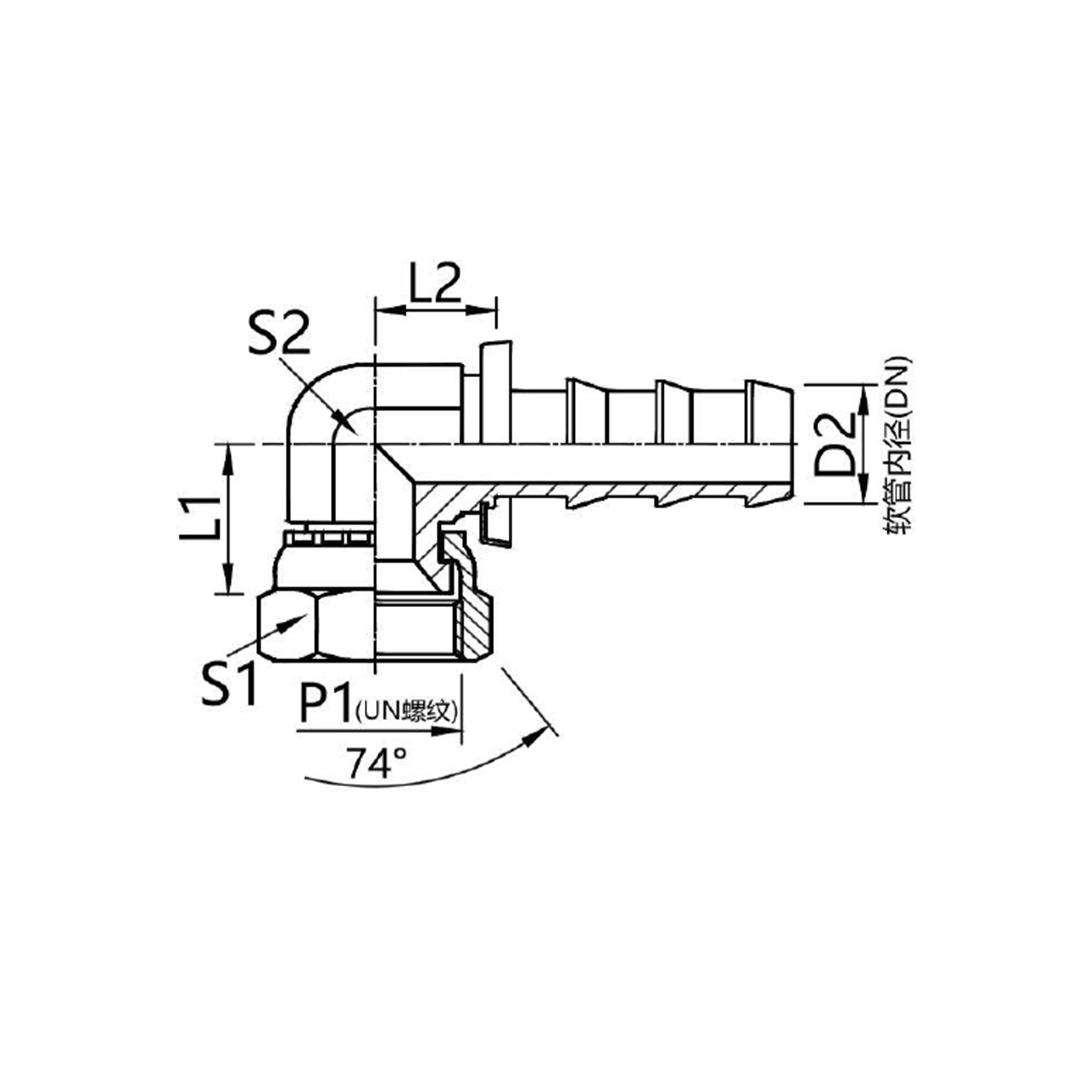 26791K-PO  90° elbow American Jlc internal thread 74° internal cone connector