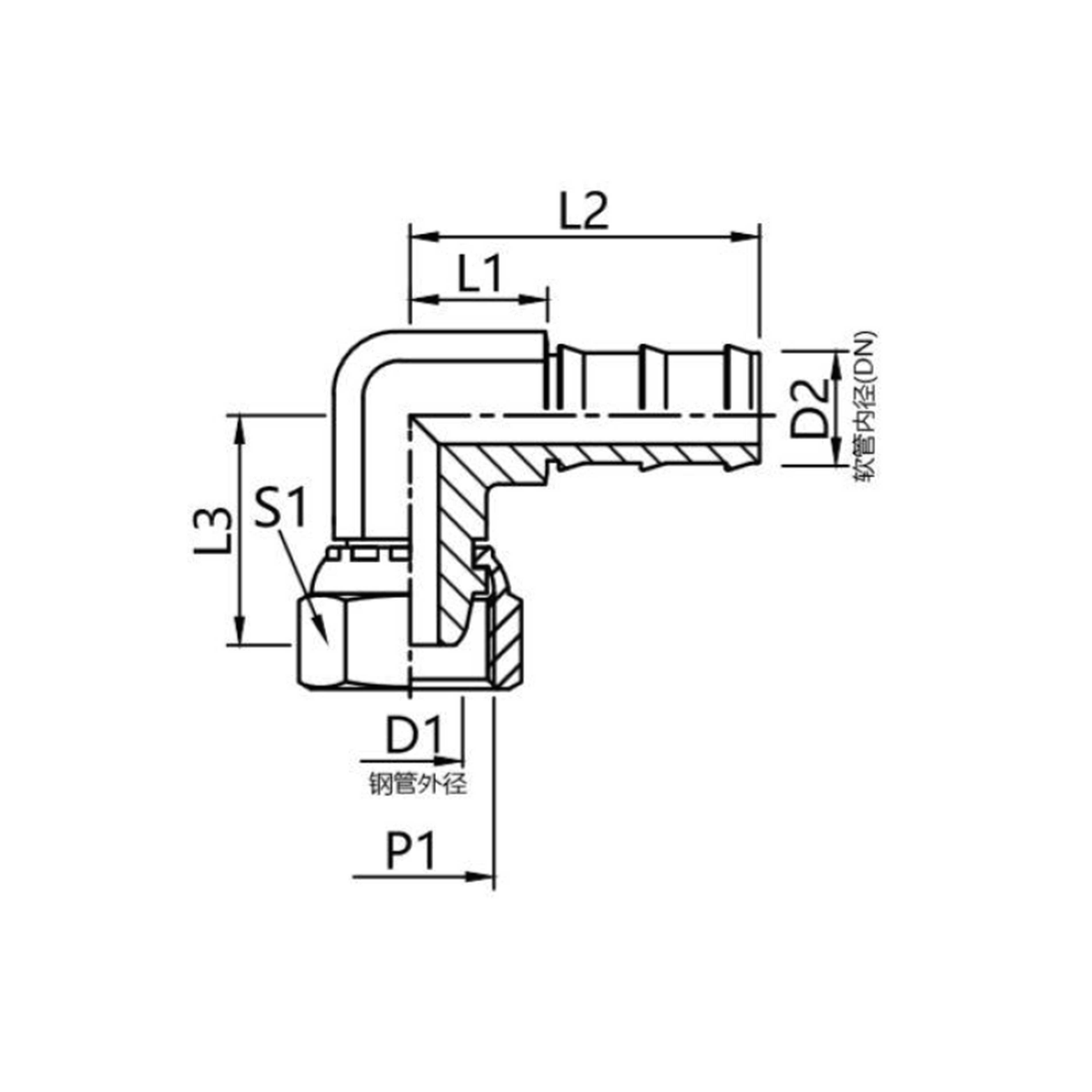 20491CK-PO  Swivel nut 90° elbow