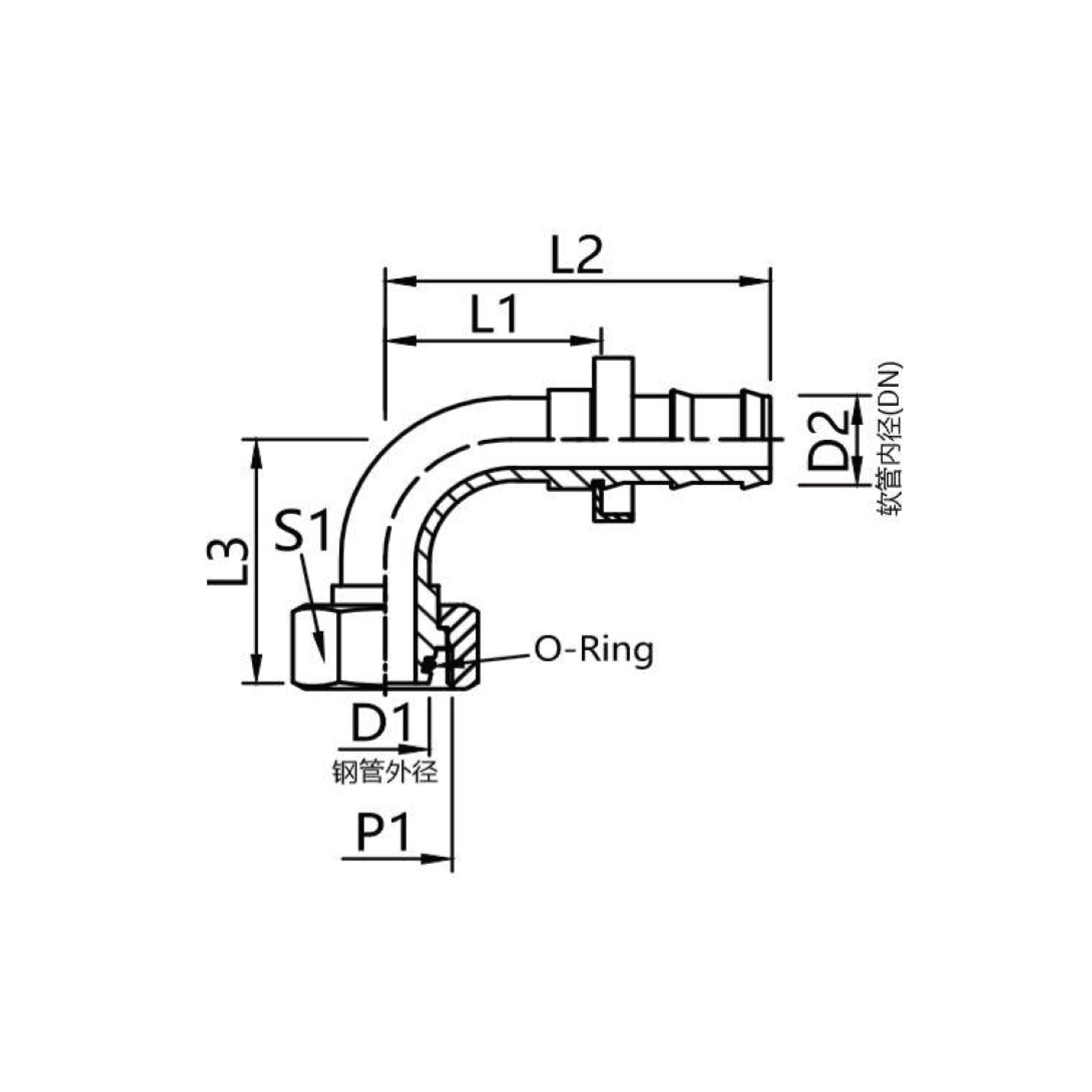 20491-PO Swivel nut 90° elbow