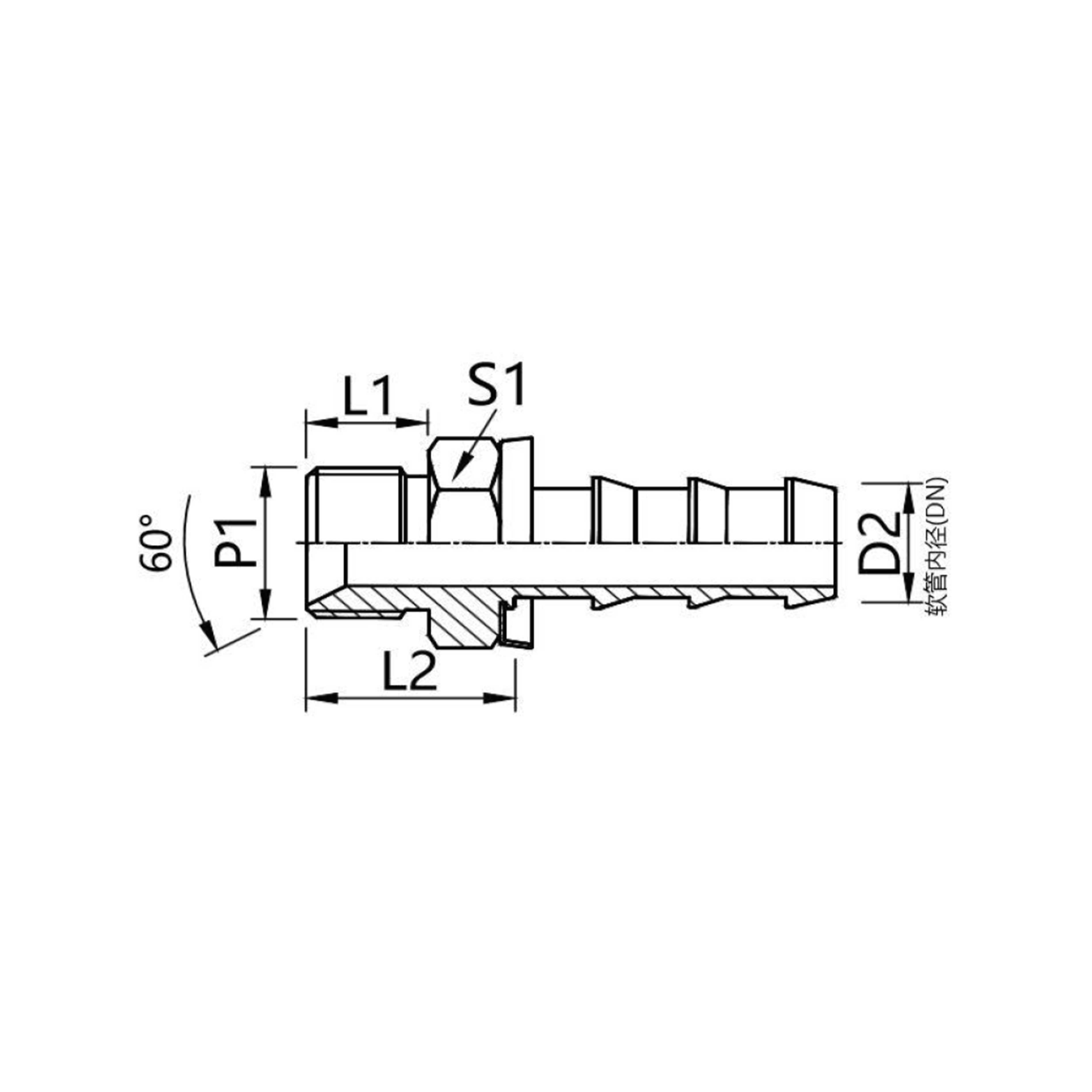 12611-PO  British pipe external thread 60° internal cone connector