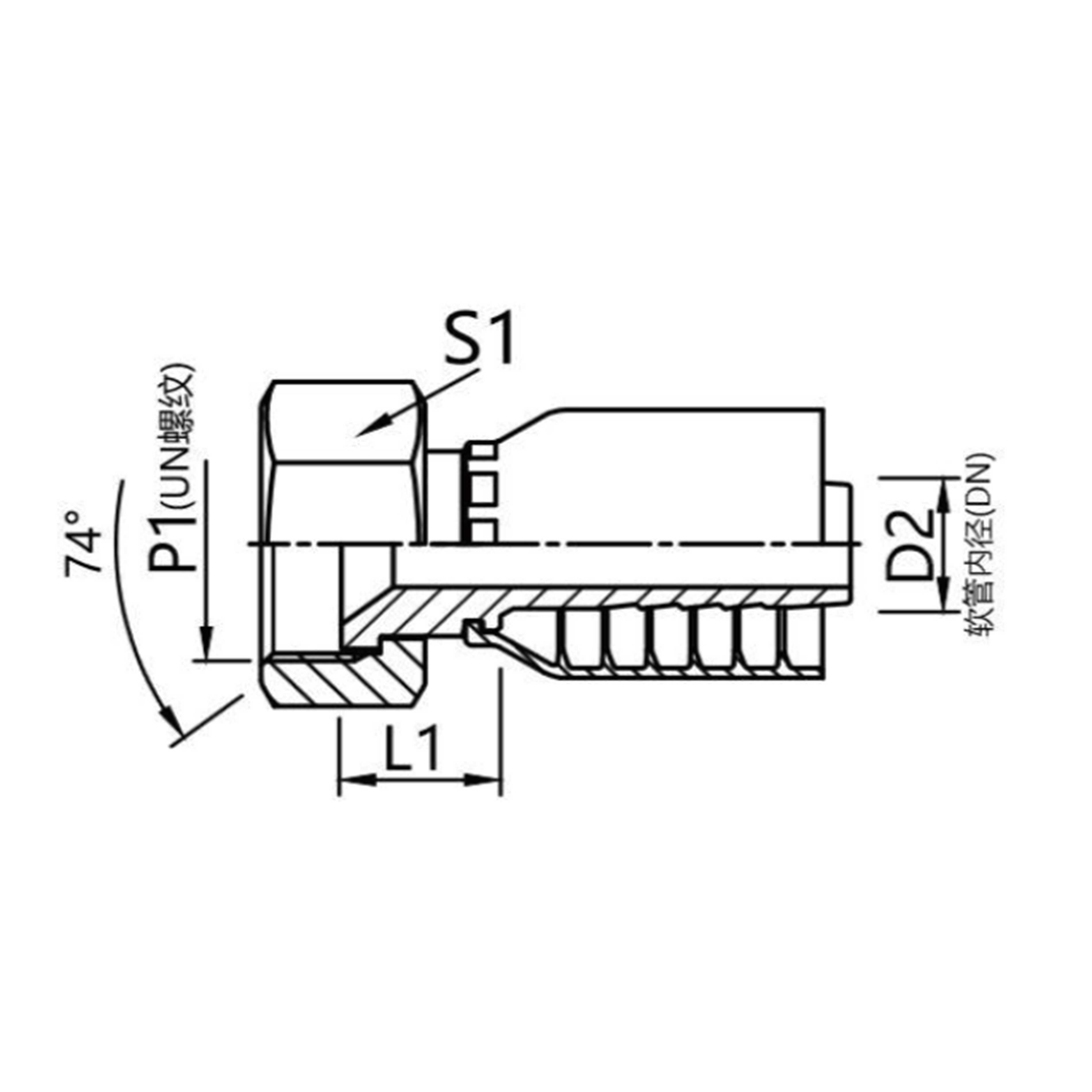 26711Y,26712Y  One-piece American Jlcinternal thread 74° internal cone connector