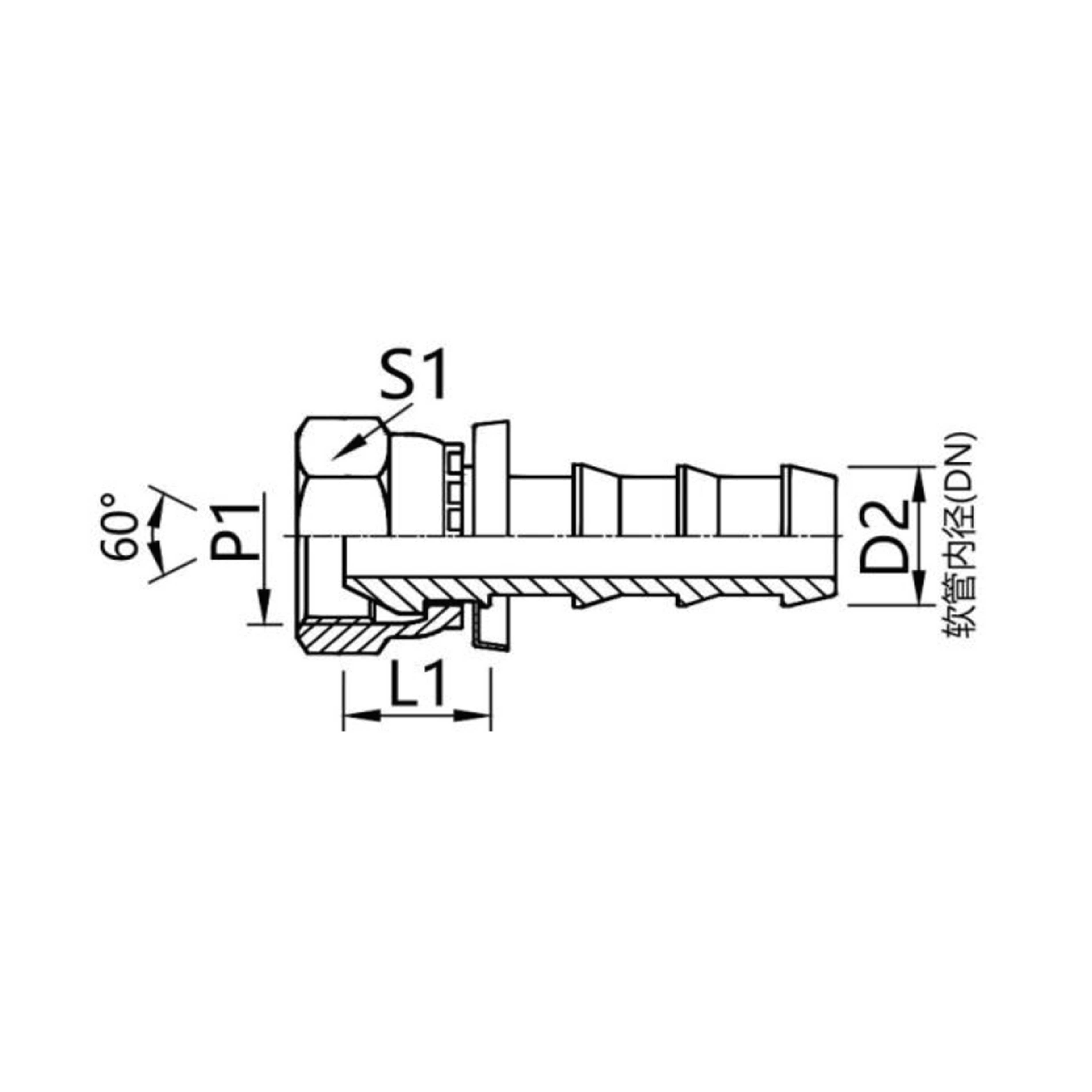 22611-PO  British pipe internal thread 60° male cone connector