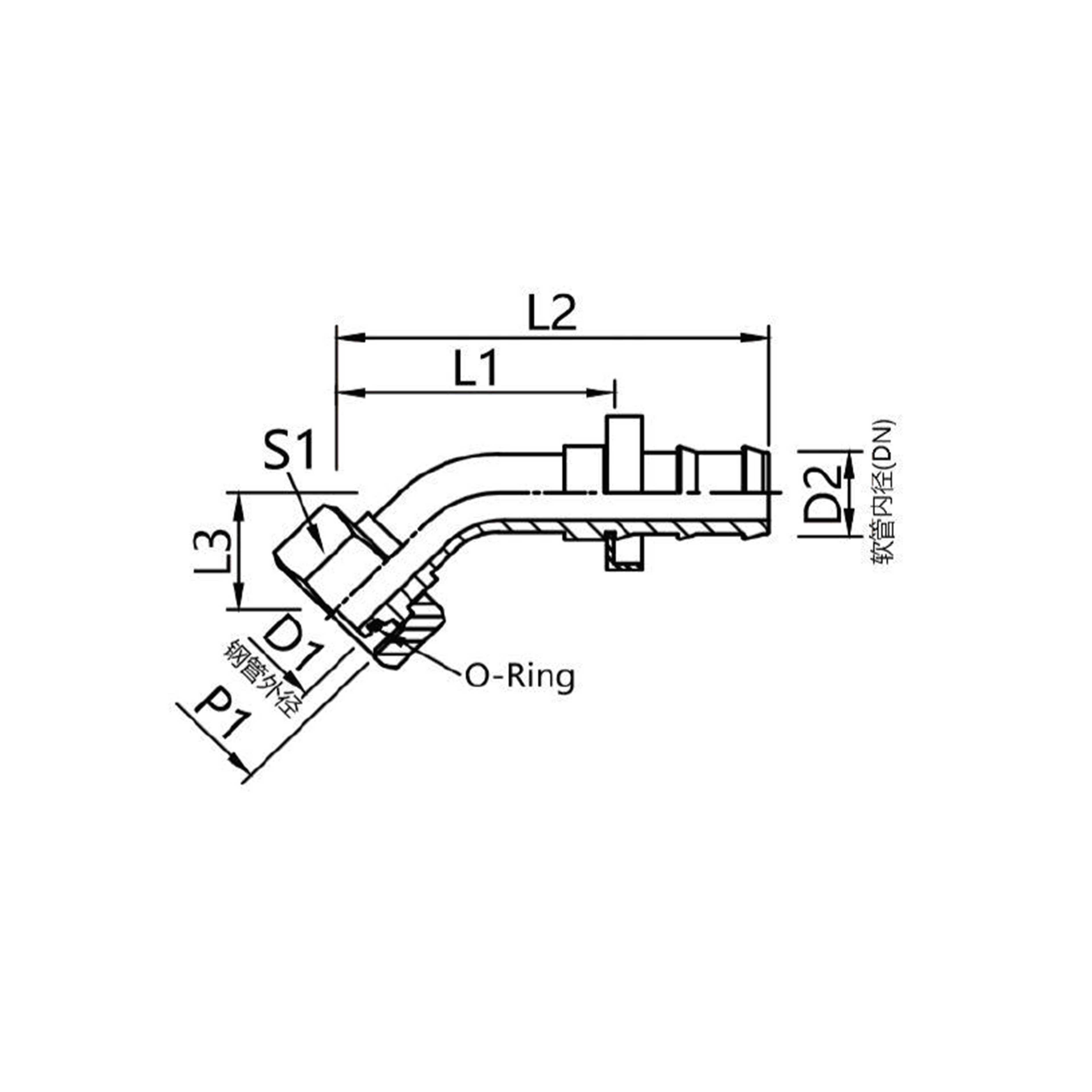 20441-PO  Swivel nut 45°elbow