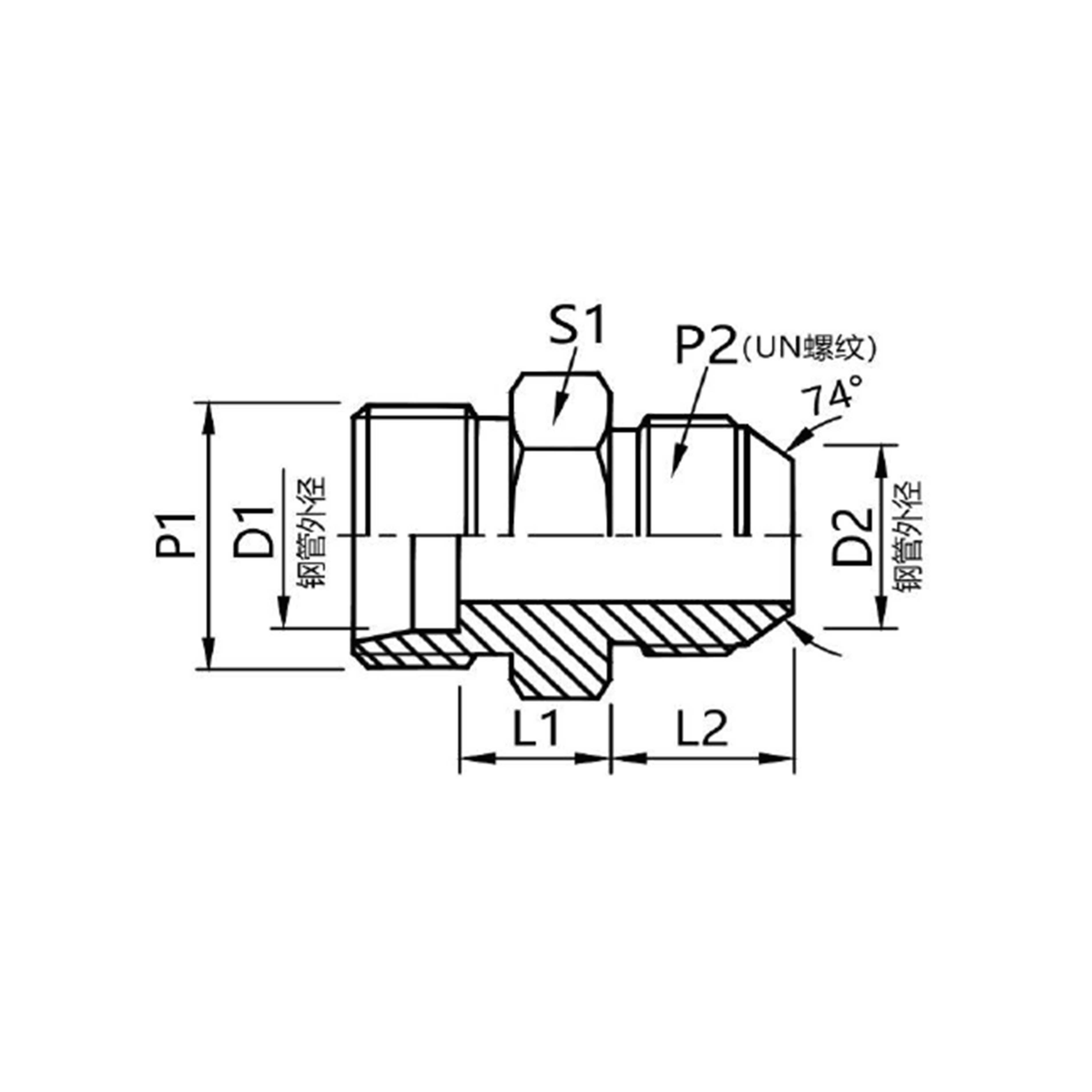 1CJ / 1DJ Straight — Male Metric 24° Cone × Male JIC 74° Cone Adapter