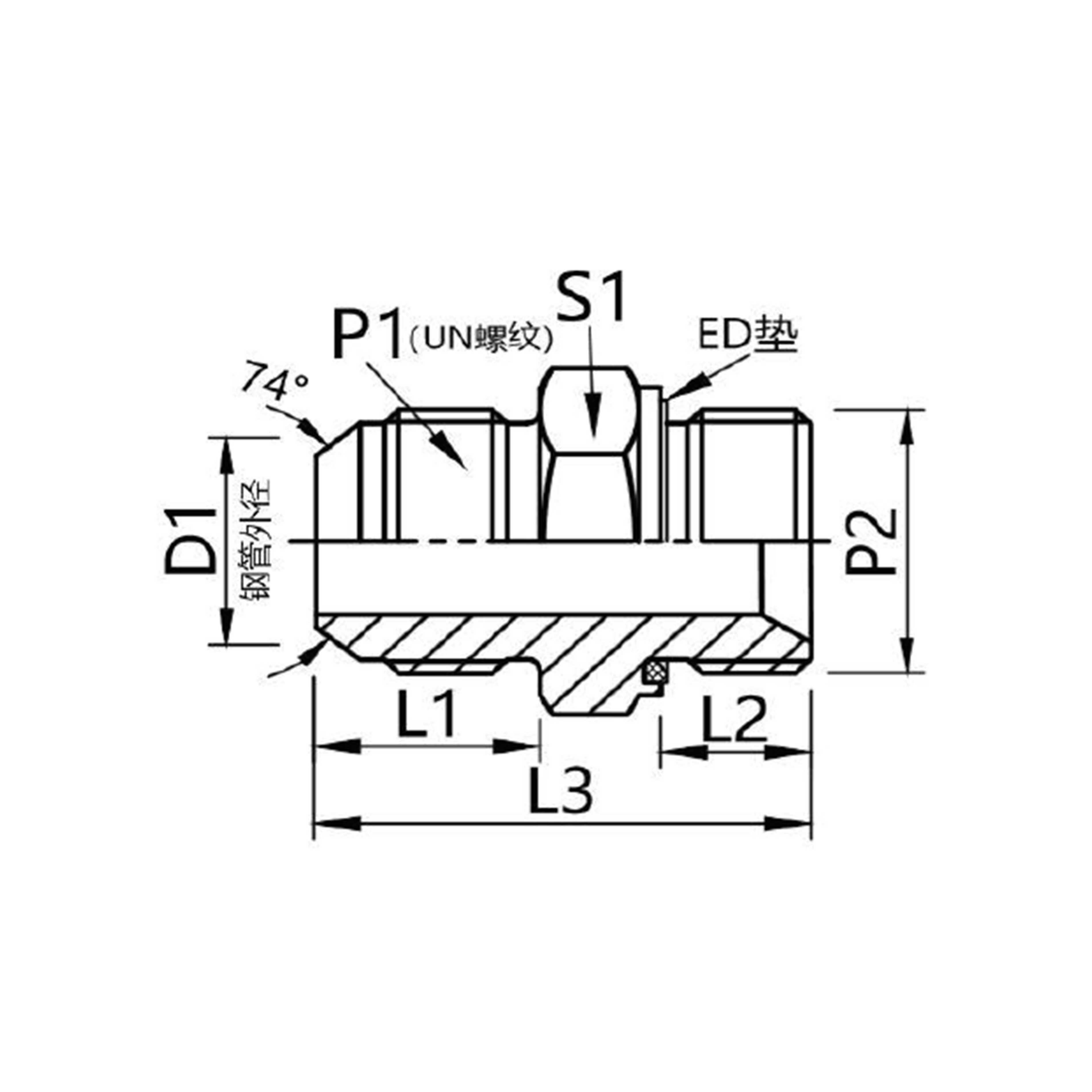 1JM-WD Straight — Male JIC 74° Cone × Male Metric Thread with ED Seal Adapter
