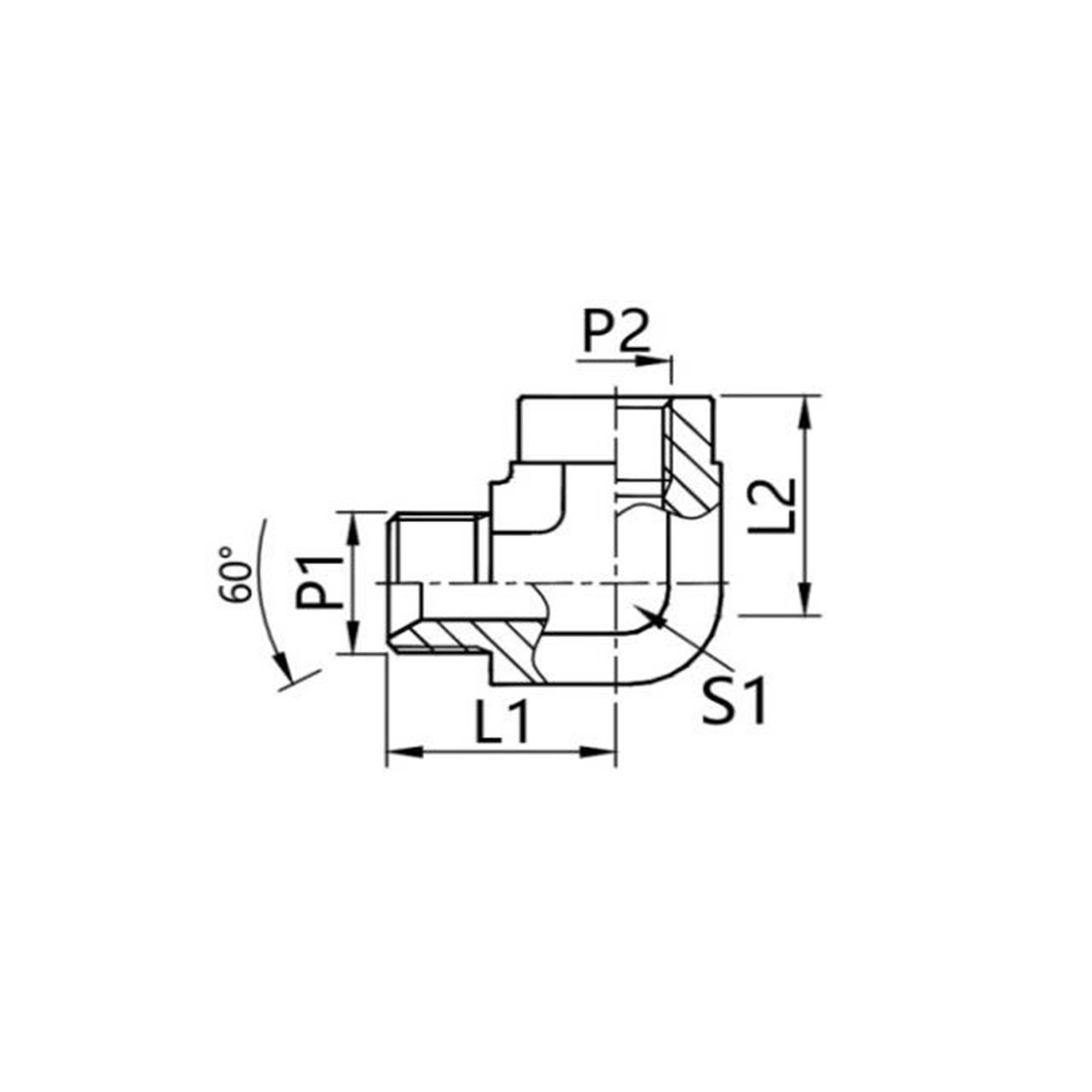 5B9 — 90° Elbow Male BSPP 60° Cone × Female BSPP Thread Adapter